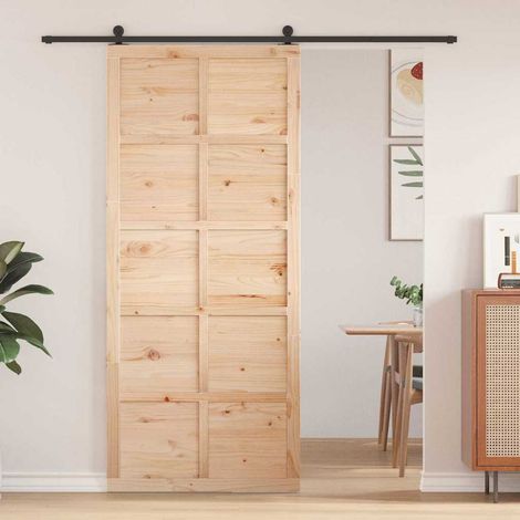 Puerta Corrediza Marrón 80 x 210 cm Madera maciza de pino vidaXL