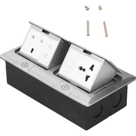 Bodensteckdose, versenkbar, multifunktional, silberfarbene Aluminiumlegierung, UK-Standard (1/5)