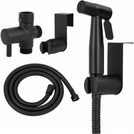 Douchette Toilette,Douchette WC Kit Complet Noir,Kit Douchette WC,Pulvérisateur Pour l'hygiène Personnelle Quotidienne,Pomme de Douche Toilette avec Tuyau, noir,700g (1/4)