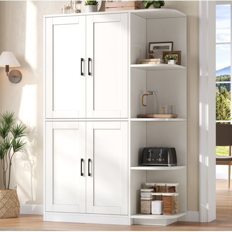 Hoher Küchenschrank mit 4 Türen, 4 offenen Fächern, verstellbaren Regalböden, weiß, MDF OKMYHOME (1/5)
