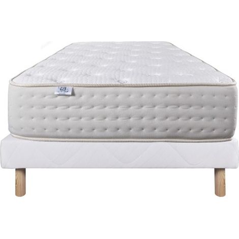 Ensemble Matelas Purlux, 26 cm, mousses haute densité, ferme, face été/hiver + sommier blanc ep 13cm, 90x190cm (1/5)