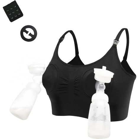 Tiralatte a mani libere per donne - Reggiseno per allattamento regolabile, nero, L