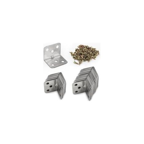 Juego de 20 escuadras de acero inoxidable - Escuadras angulares de 90° para muebles - Escuadras de fijación en ángulo recto con tornillos - Escuadras metálicas en forma de L para estantes de madera - 