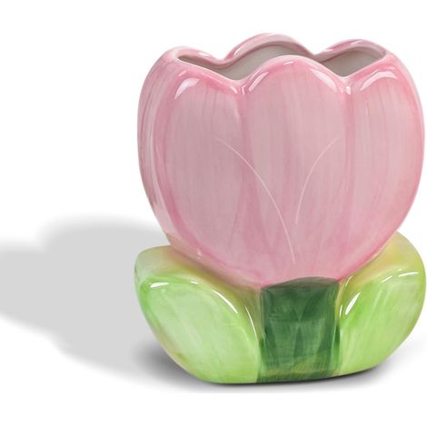 Pot a Crayon Ceramique Pot Pinceau Maquillage Ceramique 11x6x12 cm Rose (1/5)