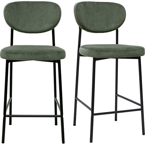 Barhocker aus kordiertem Samt in Khakigrün H65 cm (2er-Set) BREKA (1/5)