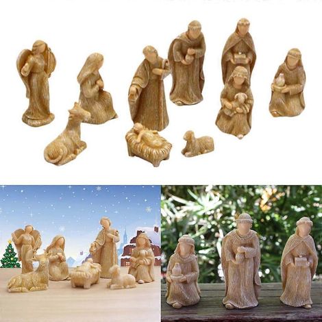 Ensemble de 10 figurines miniatures en résine représentant la Nativité, à utiliser comme décoration de bureau pour Noël en famille (1/4)