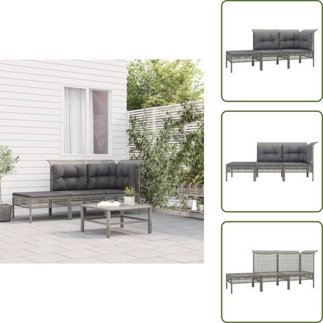 Cuscino da giardino - vidaXL Set Divani da Giardino 3 pz con Cuscini in Polyrattan Grigio - Polyrattan