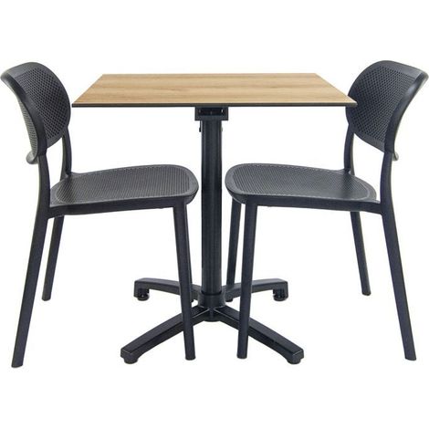Table pliable décor chêne + 2 chaises pour terrasse (1/4)