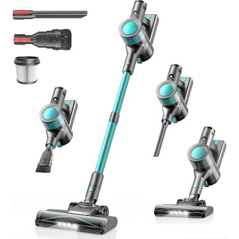 Aspirateur Balai sans Fil 45KPa, Aspirateur sans Fil Puissant, 50 Min Autonomie, Batterie Amovible, Brosse Anti-Enchevêtrement LED, Aspirateur Léger pour Poils d'animaux, Tapis (Bleu-Vert) (1/5)
