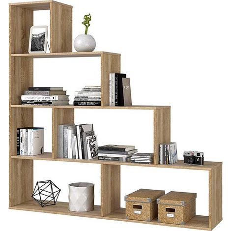 Libreria Scaffale a scala SIMMS Legno Mdf 4 Ripiani Rovere Chiaro Casa Ufficio