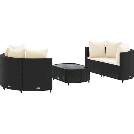Set Divani da Giardino 5 pz con Cuscini in Polyrattan Nero vidaXL (1/5)