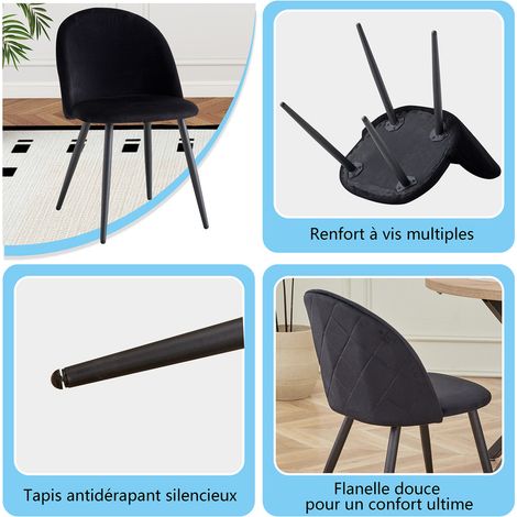 Wokaka Lot de 6 chaise de salle à manger - velours Chaise de salon Coussins Doux en Velours Assise(Noir)