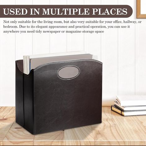 Porte-revues moderne en cuir avec poignée, porte-revues en cuir avec compartiments, panier pliable pour magazines pour maison, bureau, salon (1/2)