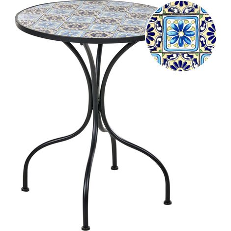 Table de Bistrot de Jardin Vintage en Métal 60 cm avec Plateau à Motif Mosaïque Structure en Fer Noire Aggius (1/5)