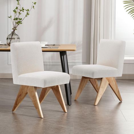 Esszimmerstühle 2er Set Chenille Vintage Polsterstühle mit Holzbeinen Beige (1/5)