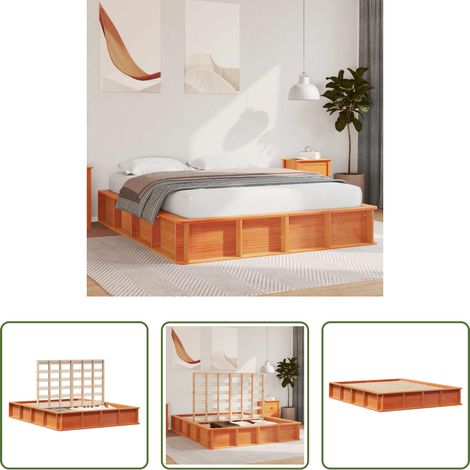Plattformbett - Bettrahmen Wachsbraun 150 x 200 cm Massives Kiefernholz (1/5)
