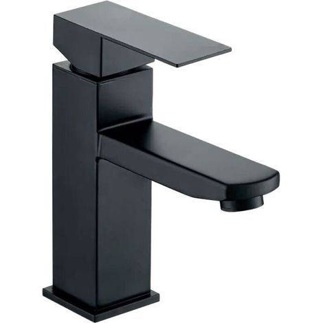 Mitigeur lavabo noir acier inoxidable levier unique eau chaude et froide avec tuyaux inclus robinet lavabo noir mitigeur salle de bain noir (1/4)
