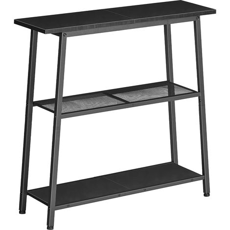 Table d’Entrée à 3 Niveaux, Console, Table d’Appoint Étroite, Table de Canapé avec Étagères Ouvertes, Petite Table de Réception, pour Entrée, Couloir, Salon, Noir (1/5)