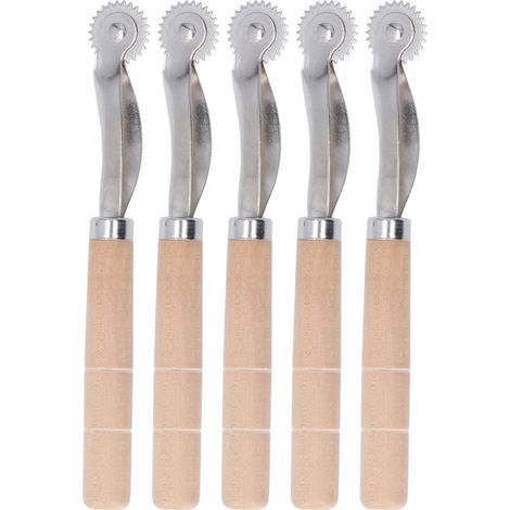 Couteau à rouleau 5 pièces en acier inoxydable et manche en bois pour perforer, marquer et coudre. (1/5)