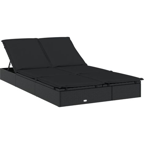 Lettino prendisole sedia a sdraio lettino prendisole letto da giardino mobili da giardino mobili da esterno a 2 posti con cuscini resina intrecciata nera 020012946