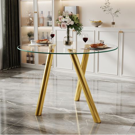 Mesa comedor redonda de vidrio templado 89 cm OKMYHOME (1/5)