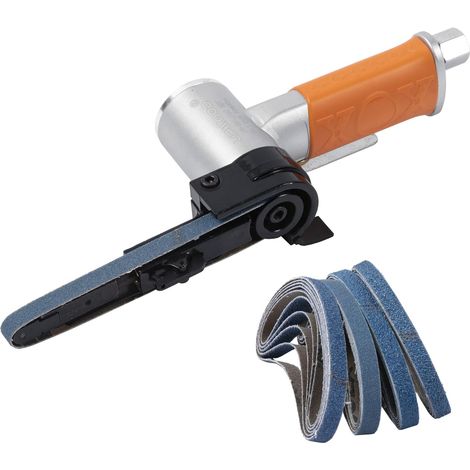 Ponceuse pneumatique à bande 10 x 330mm avec 20 bandes (40, 60, 80, 120), pour l'ébavurage, le ponçage et la finition (ponceuse 3/8 inch x 13 inch) (1/5)
