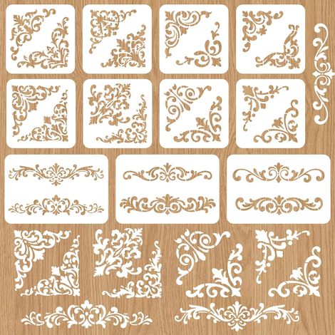 Lot de 11 pochoirs muraux réutilisables pour peinture baroque, bordure florale, décoration d'intérieur (1/5)
