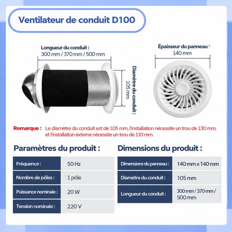 Extracteur d'air D100 extraction simple avec clapet télécommandé traversée mur longueur 300 mm 1 kg – Livraison gratuite