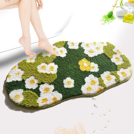Tapis de salle de bain mignon à motif floral, tapis de toilette à fleurs, tapis de bain à fleurs, tapis décoratif à poils longs, doux, absorbant, antidérapant, pour lavabo, baignoire, douche (1/5)
