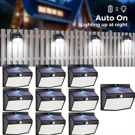 10 Packs Lampe Solaire Extérieur,Lampe Solaire avec Détecteur de Mouvement, 138 LED Lumière Solaire Extérieur étanche Sans Fil Eclairage Sxtérieur Solaire pour Jardin Patio Garage