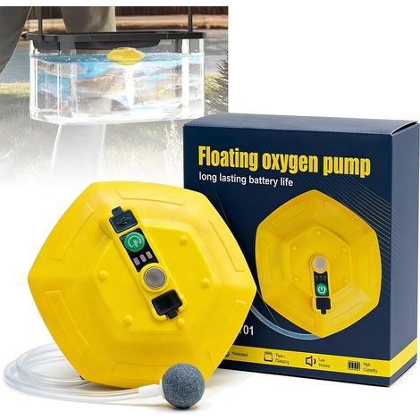 Aérateur de seau d'appât flottant IPX7, 3000 mAh, rechargeable, pompe à air à oxygène pour les voyages de pêche et le transport d'aquarium (1/5)
