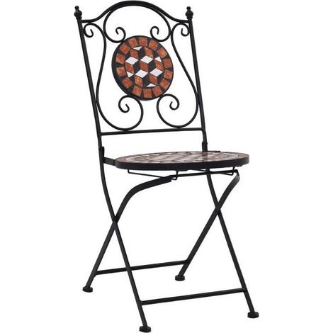 Chaise pliable métal noir et céramique marron Lacie - Lot de 2 (1/4)