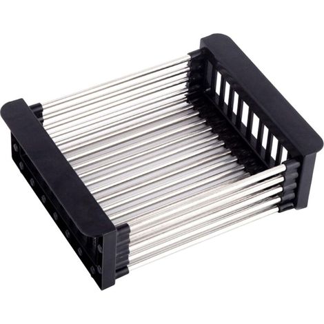 Drain basket, draining rack for the sink, telescopic draining rack made of stainless steel with 1 screw, for washing dishes in the kitchen sink, for draining fruit and vegetables (black, L)