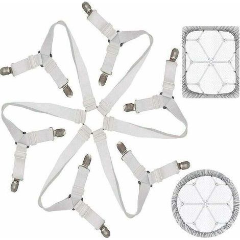 Tendeur Drap Housse Lit Drap Réglable Attache Drap Housse Élastique 3 Voies 6 Côtés Feuilles De Literie Bretelles Drap De Lit Attaches Pour Draps De Lit Coussin De Canapé Matelas Blanc (1/5)