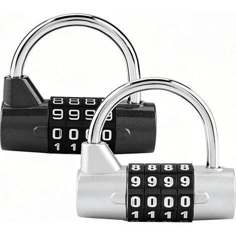 Lot de 2 cadenas à combinaison à 4 chiffres - Cadenas avec code numérique pour la gym, le rangement et le rangement (1/5)