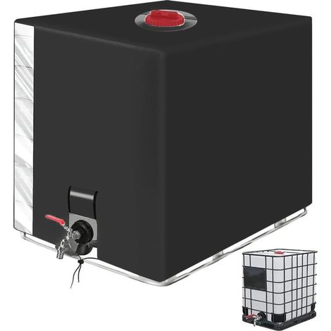 Bache pour Cuve 1000L IBC, Bâche de Protection Solaire, avec Un Film Transparent Bache cuve 1000l Anti UV Noir Protection, Recuperateur d Eau de Pluie 1000 litres - 120 x 100 x 116 cm(Noir) (1/5)