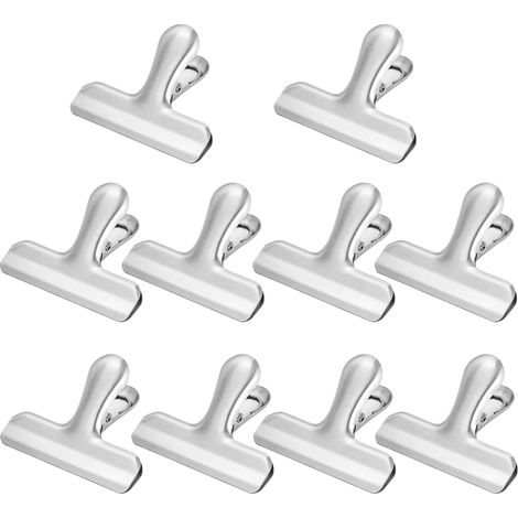 JSSEVN - Stainless steel bag clips, pack of 10, bag clips, metal clips, 76mm clamping width, large jaw clips (1/5)