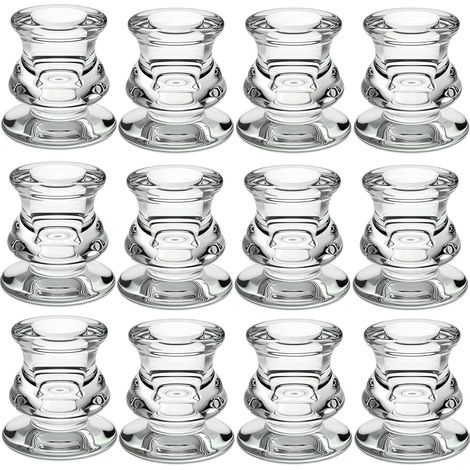 Lot de 12 Bougeoir Verre Transparent Pour Bougie Conique Decoration Table Mariage Noel Salon (1/5)