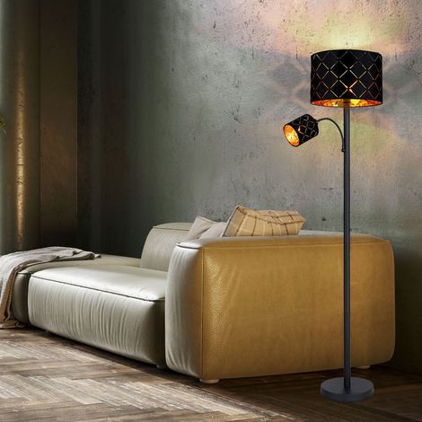 Lampadaire avec lampe de lecture Lampadaire de salon Lampadaire Lampe de lecture Plafonnier or noir, lampe de lecture décor flexible poinçonnages, 1x E27 1x E14, PxH 35 x 162 cm (1/5)