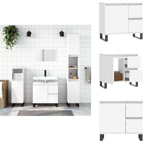 Armoire de salle de bain blanc 65x33x60 cm bois d'ingénierie - Meuble De Salle De Bain - Armoire De Salle De Bain - Rangement Salle De Bain - Commode Salle De Bain - Design Industriel (1/5)