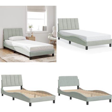 Giroletto senza Materasso Hanko Grigio Chiaro 80x200 cm Velluto - Materasso - Letto con testiera