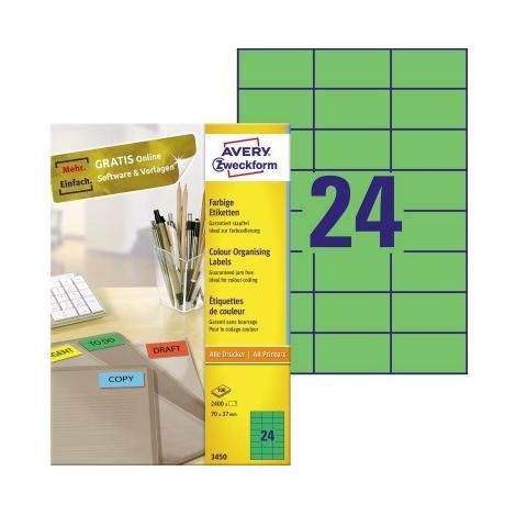 Avery Zweckform Universaletikett 3450 70x37mm grün 2.400 St./Pack. (1/5)