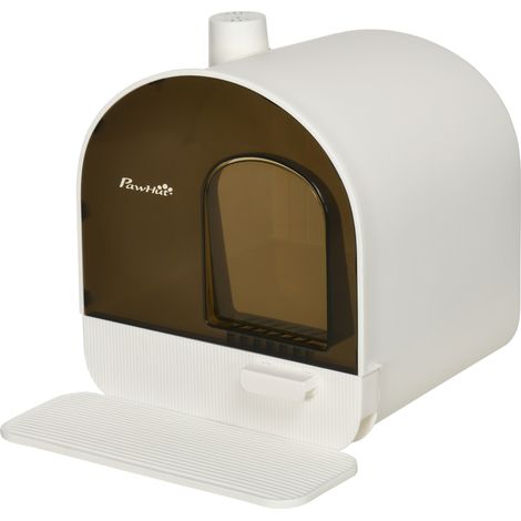 Geschlossene Katzentoilette mit Filtern, Schaufel und herausnehmbarer Schale, PP-Konstruktion, 43 x 44 x 47 cm, Weiß und Schwarz
