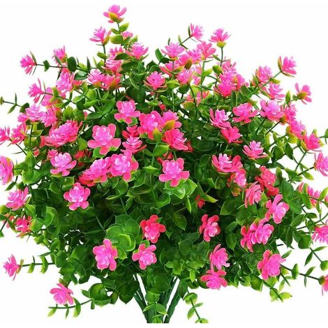 Artificial Fake Flowers Outdoor, Faux Plastic Greenery for Indoor Outdoor Hanging Planter Home Office Wedding Farmhouse Decor 8 Pcs Rose (1/5)