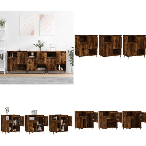Sideboards 3 Stk. Räuchereiche Holzwerkstoff - Holz Sideboard - Wohnzimmermöbel - Schreibtischregal - Regal - Sideboard Set - Home & Living (1/5)
