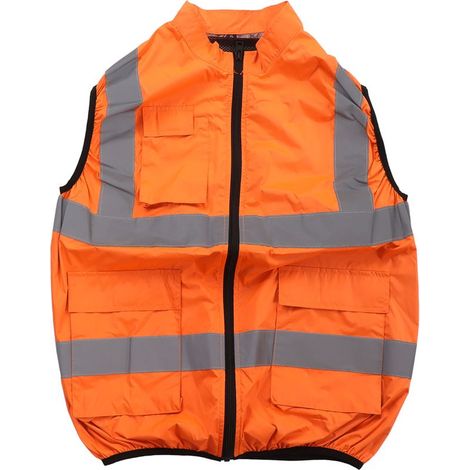 Gilet ventilateur rafraîchissant été, veste climatisée à bandes réfléchissantes, rechargeable, vêtement de travail 5V, orange fluorescent XXL (1/5)