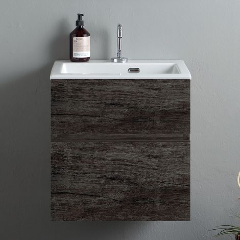 Mobile lavatoio sospeso di design con lavandino senza strizzatoio olmo scuro