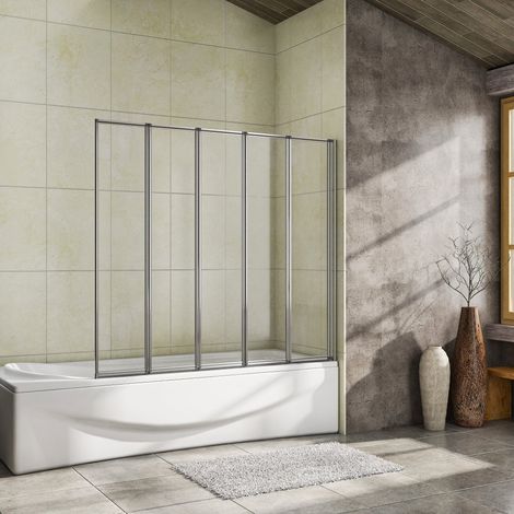 Sopravasca Pieghevoli a Libro Vetro Temperato Trasparente 4 mm 120x140 cm 5 ante Telai Cromati Lucidi (1/5)
