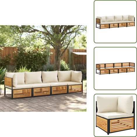 Acacia - vidaXL Set sofás de jardín con cojines 4 pzas madera maciza de acacia - Muebles de exterior