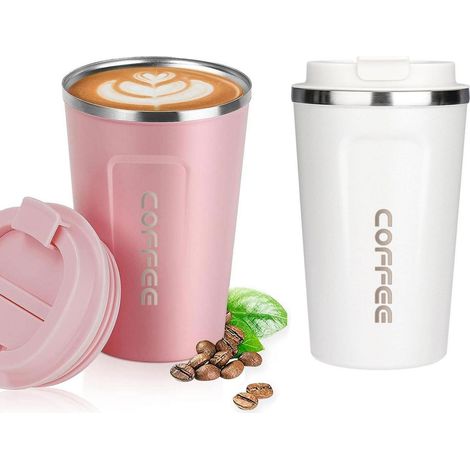 ERBO Thermobecher to go, Kaffeebecher Edelstahl, Auslaufsicher Deckel, 380ml 2er (1/5)